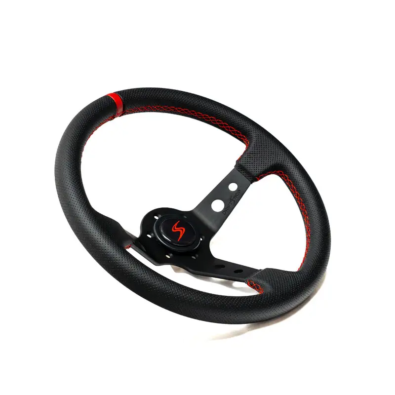Achat Immédiat Volant DriftShop Tulipé (90 mm), Cuir Perforé, Branches Noires
